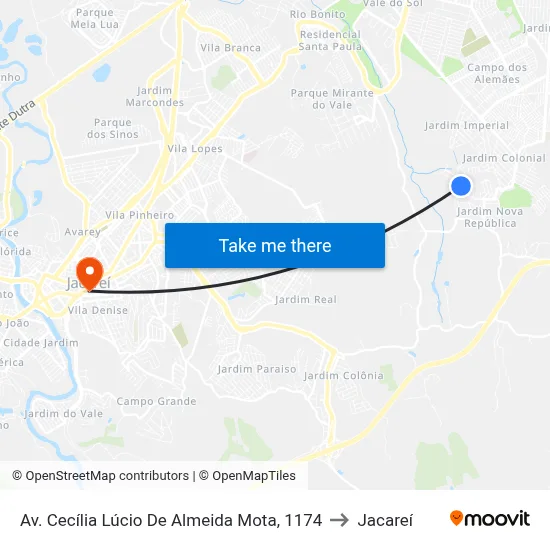 Av. Cecília Lúcio De Almeida Mota, 1174 to Jacareí map