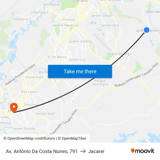 Av. Antônio Da Costa Nunes, 791 to Jacareí map