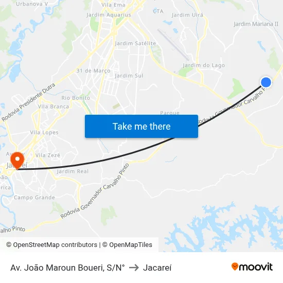 Av. João Maroun Boueri, S/N° to Jacareí map