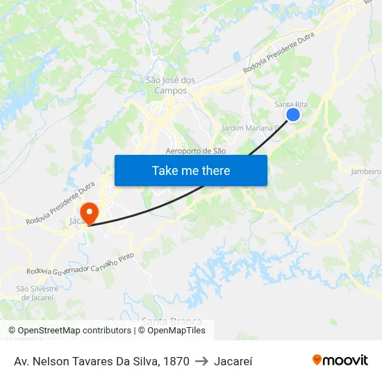 Av. Nelson Tavares Da Silva, 1870 to Jacareí map