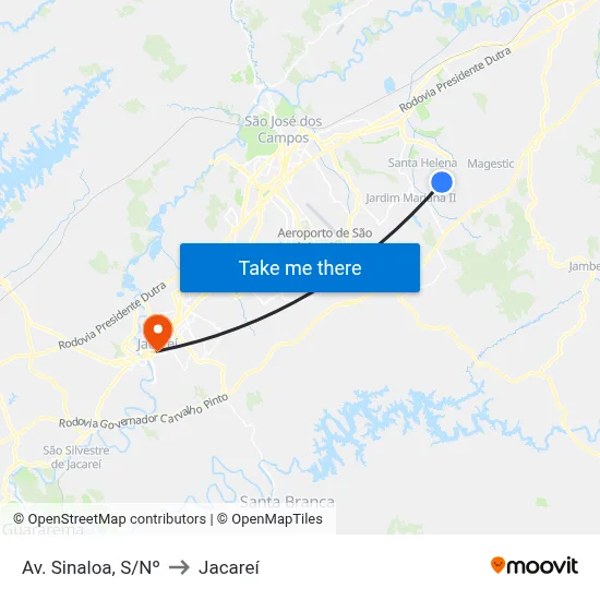 Av. Sinaloa, S/Nº to Jacareí map