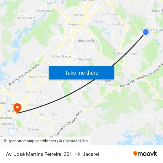 Av. José Martins Ferreira, 301 to Jacareí map