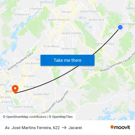 Av. José Martins Ferreira, 622 to Jacareí map