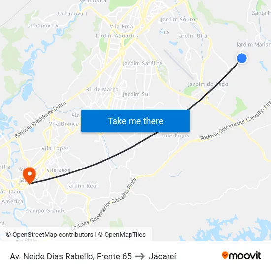 Av. Neide Dias Rabello, Frente 65 to Jacareí map