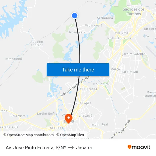 Av. José Pinto Ferreira, S/Nº to Jacareí map