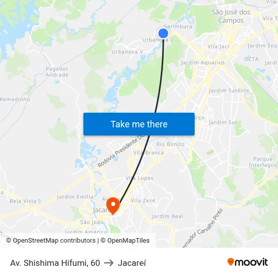 Av. Shishima Hifumi, 60 to Jacareí map