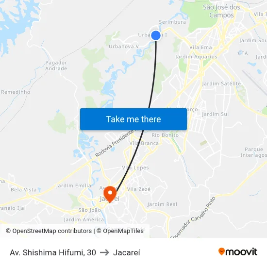 Av. Shishima Hifumi, 30 to Jacareí map