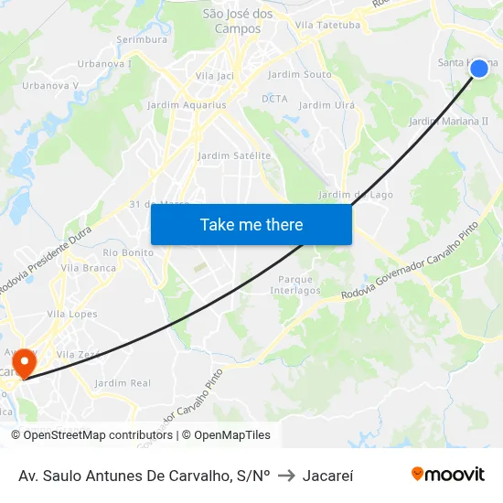 Av. Saulo Antunes De Carvalho, S/Nº to Jacareí map