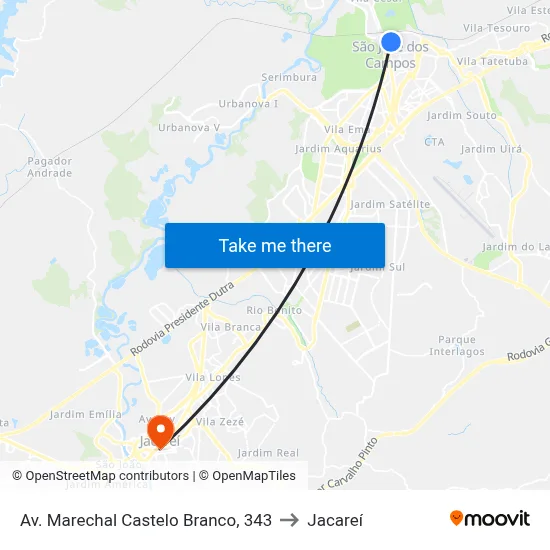 Av. Marechal Castelo Branco, 343 to Jacareí map