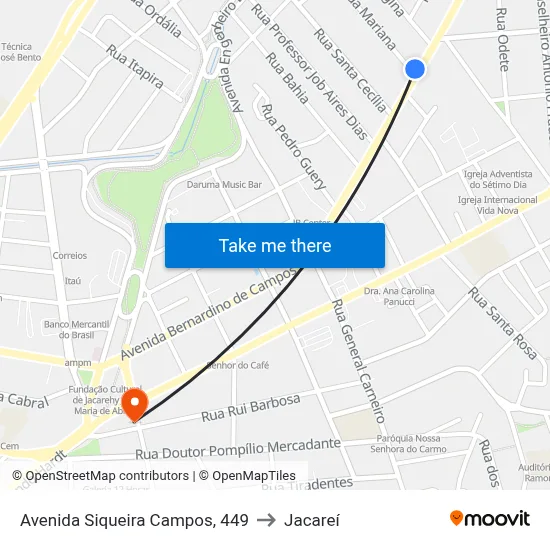Avenida Siqueira Campos, 449 to Jacareí map