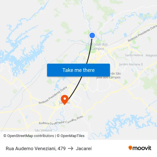 Rua Audemo Veneziani, 479 to Jacareí map