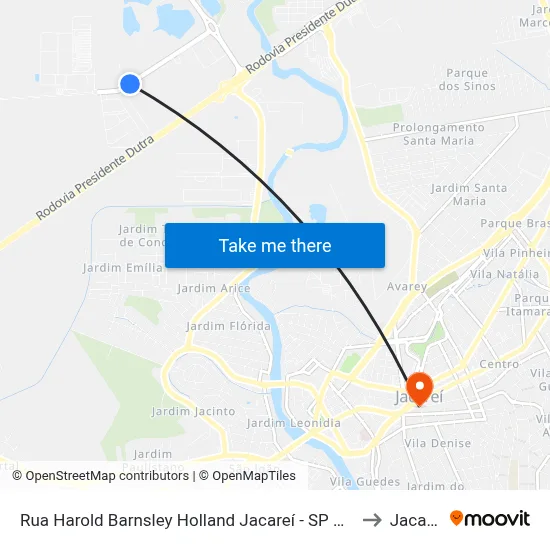 Rua Harold Barnsley Holland Jacareí - SP Brasil to Jacareí map