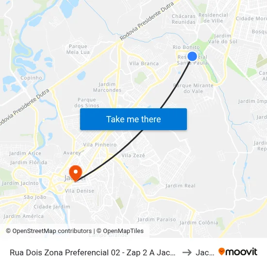 Rua Dois Zona Preferencial 02 - Zap 2 A Jacareí - São Paulo Brasil to Jacareí map