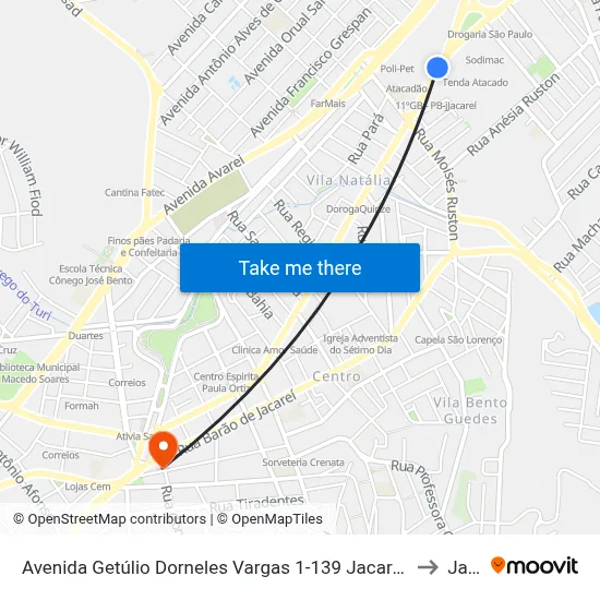 Avenida Getúlio Dorneles Vargas 1-139 Jacareí - SP República Federativa Do Brasil to Jacareí map