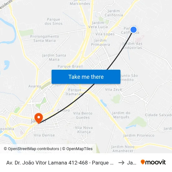 Av. Dr. João Vítor Lamana 412-468 - Parque California Jacareí - SP Brasil to Jacareí map