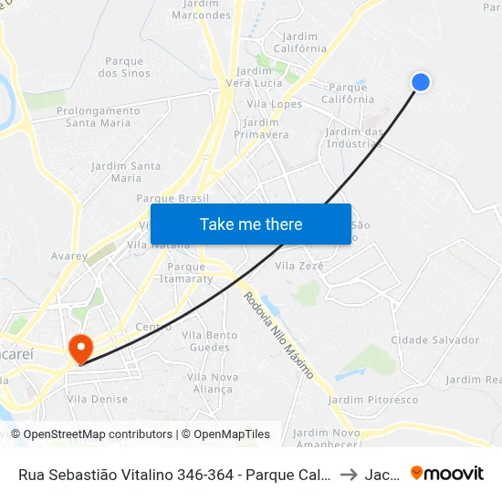 Rua Sebastião Vitalino 346-364 - Parque Califórnia SP Brasil to Jacareí map