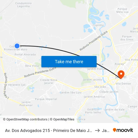 Av. Dos Advogados 215 - Primeiro De Maio Jacareí - SP 12332-510 Brasil to Jacareí map