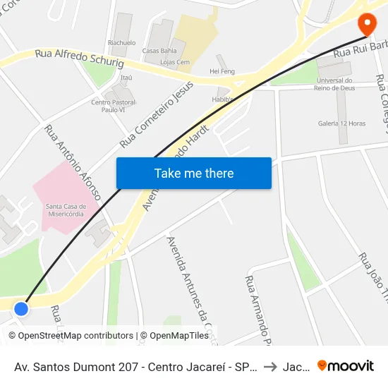 Av. Santos Dumont 207 - Centro Jacareí - SP 12327-400 Brasil to Jacareí map