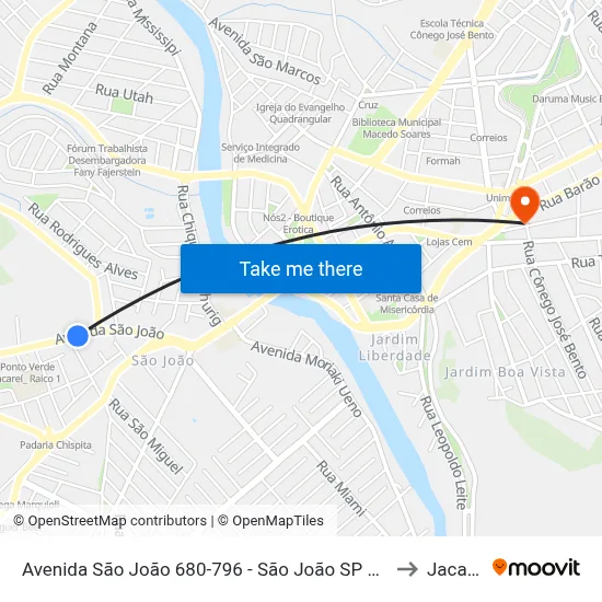 Avenida São João 680-796 - São João SP Brasil to Jacareí map