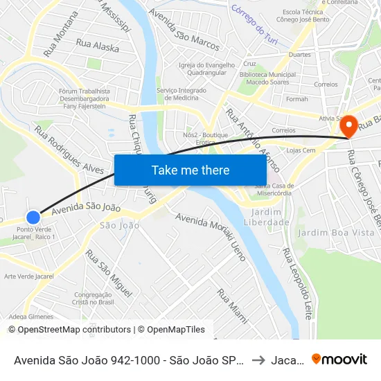Avenida São João 942-1000 - São João SP Brasil to Jacareí map
