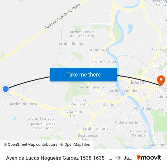Avenida Lucas Nogueira Garcez 1538-1638 - Jardim Esperança SP Brasil to Jacareí map
