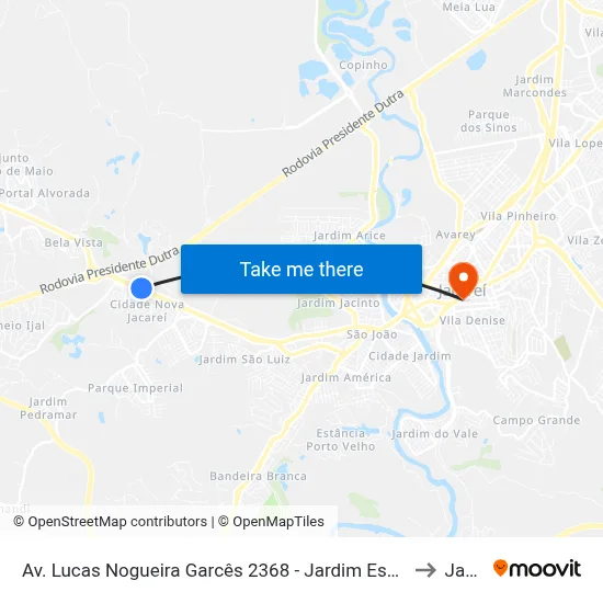 Av. Lucas Nogueira Garcês 2368 - Jardim Esperanca Jacareí - SP Brasil to Jacareí map