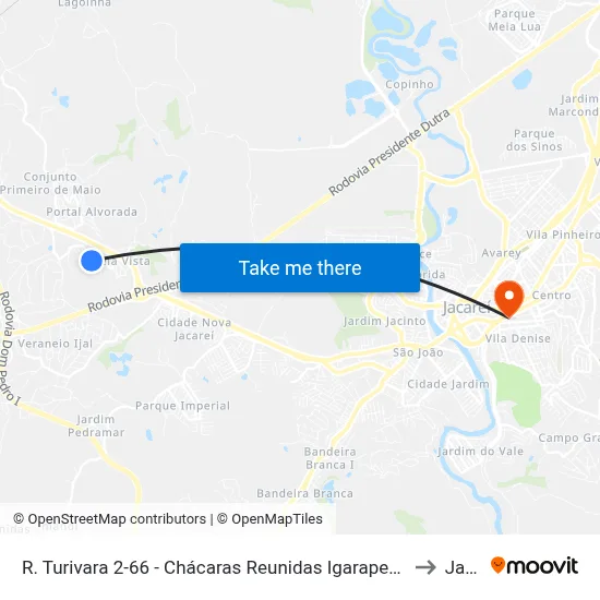R. Turivara 2-66 - Chácaras Reunidas Igarapes Jacareí - SP 12330-030 Brasil to Jacareí map
