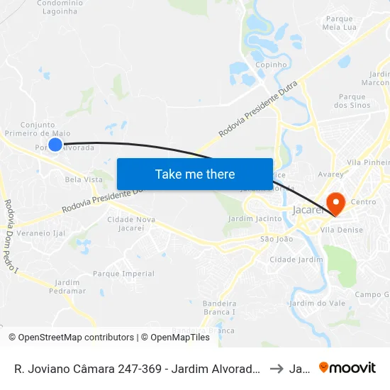 R. Joviano Câmara 247-369 - Jardim Alvorada Jacareí - SP 12332-170 Brasil to Jacareí map