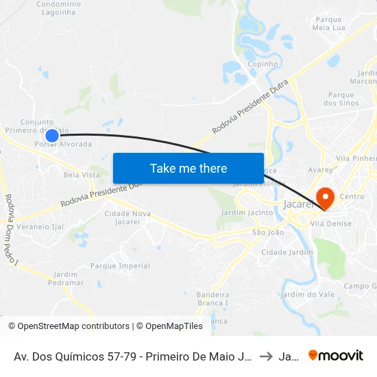 Av. Dos Químicos 57-79 - Primeiro De Maio Jacareí - SP 12332-600 Brasil to Jacareí map