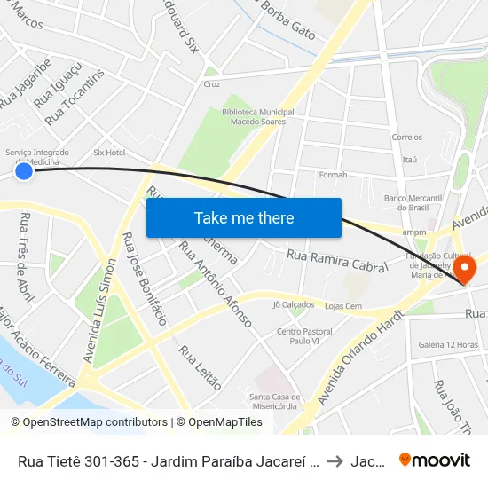 Rua Tietê 301-365 - Jardim Paraíba Jacareí - SP Brasil to Jacareí map