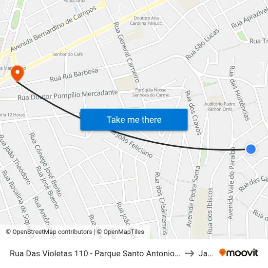 Rua Das Violetas 110 - Parque Santo Antonio Jacareí - SP 12309-520 Brasil to Jacareí map