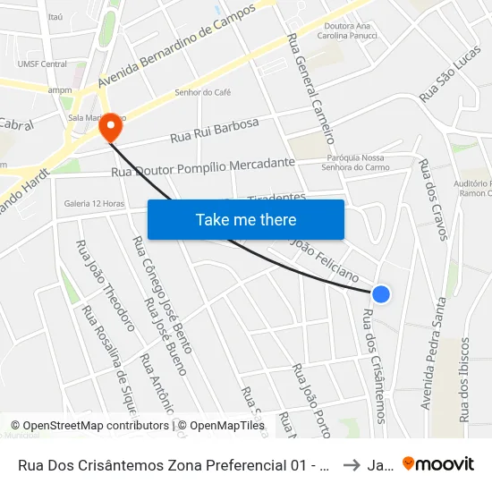 Rua Dos Crisântemos Zona Preferencial 01 - Zap 1 Jacareí - São Paulo 12309 Brasil to Jacareí map