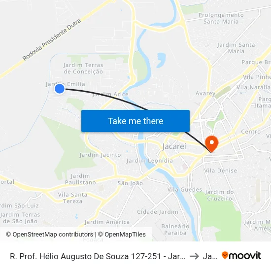 R. Prof. Hélio Augusto De Souza 127-251 - Jardim Emilia Jacareí - SP 12321-310 Brasil to Jacareí map
