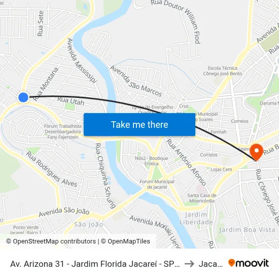 Av. Arizona 31 - Jardim Florida Jacareí - SP Brasil to Jacareí map