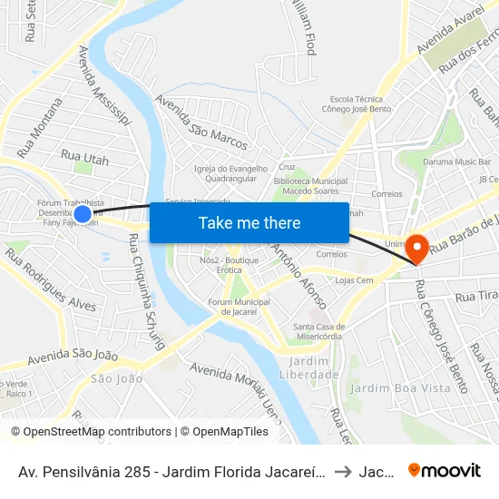 Av. Pensilvânia 285 - Jardim Florida Jacareí - SP Brasil to Jacareí map