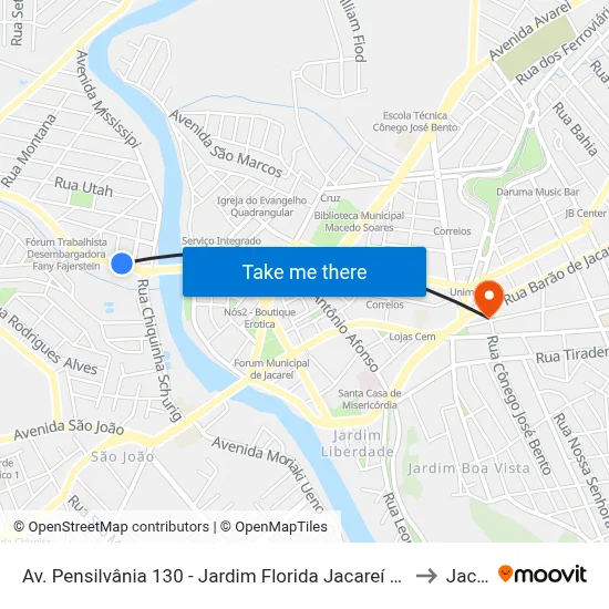 Av. Pensilvânia 130 - Jardim Florida Jacareí - SP 12321-050 Brasil to Jacareí map