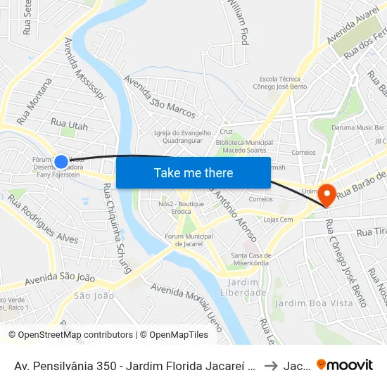 Av. Pensilvânia 350 - Jardim Florida Jacareí - SP 12321-050 Brasil to Jacareí map