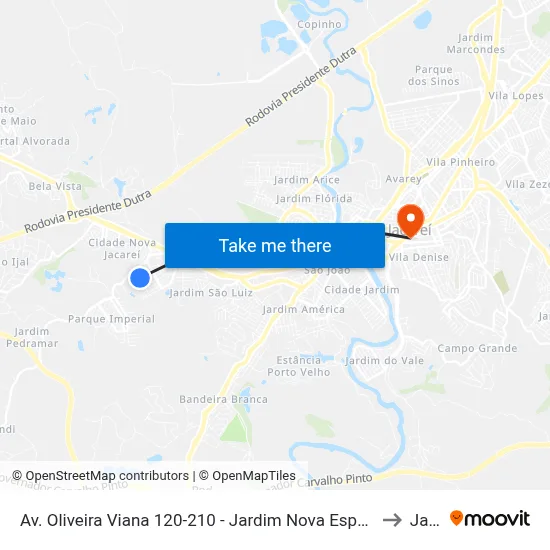 Av. Oliveira Viana 120-210 - Jardim Nova Esperança Jacareí - SP 12324-550 Brasil to Jacareí map