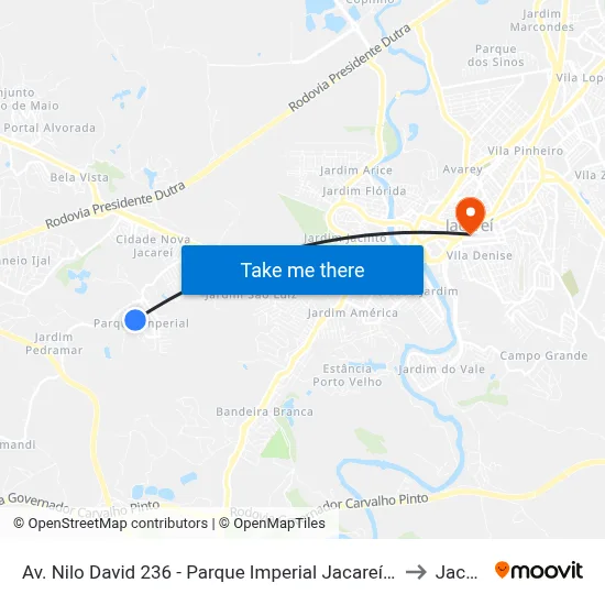 Av. Nilo David 236 - Parque Imperial Jacareí - SP Brasil to Jacareí map