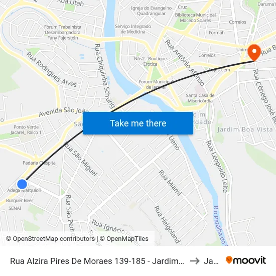 Rua Alzira Pires De Moraes 139-185 - Jardim América Jacareí - SP Brasil to Jacareí map