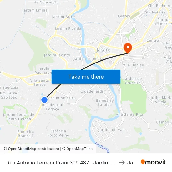 Rua Antônio Ferreira Rizini 309-487 - Jardim Elza Maria Jacareí - SP Brasil to Jacareí map