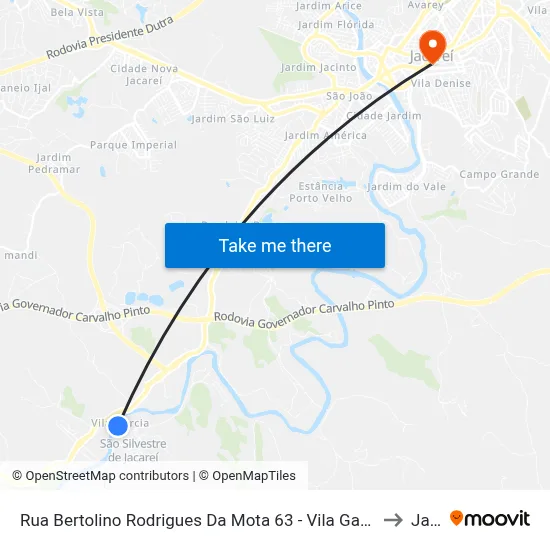 Rua Bertolino Rodrigues Da Mota 63 - Vila Garcia (São Silvestre) SP 12341-030 Brasil to Jacareí map