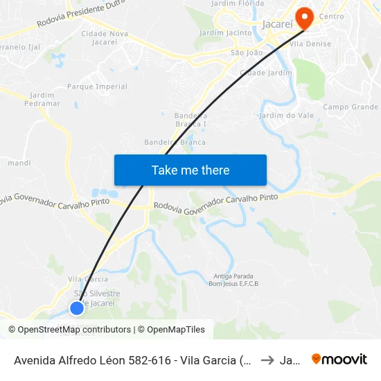 Avenida Alfredo Léon 582-616 - Vila Garcia (São Silvestre) SP Brasil to Jacareí map