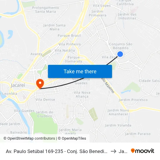 Av. Paulo Setúbal 169-235 - Conj. São Benedito Jacareí - SP 12310-150 Brasil to Jacareí map