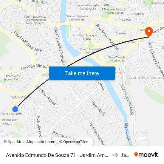Avenida Edmundo De Souza 71 - Jardim América Jacareí - SP Brasil to Jacareí map