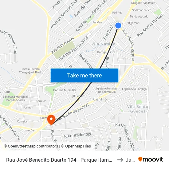 Rua José Benedito Duarte 194 - Parque Itamarati Jacareí - SP 12307-200 Brasil to Jacareí map