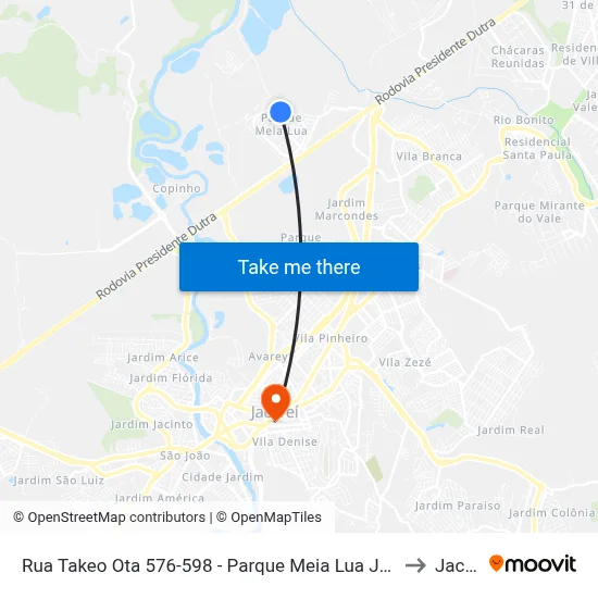 Rua Takeo Ota 576-598 - Parque Meia Lua Jacareí - SP Brasil to Jacareí map