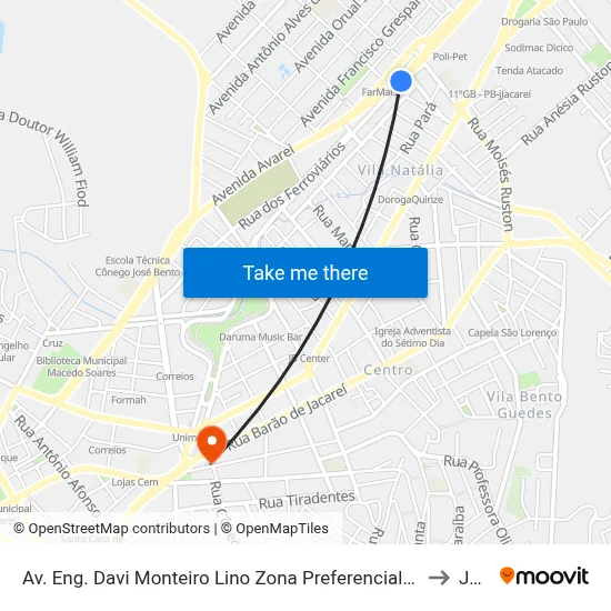 Av. Eng. Davi Monteiro Lino Zona Preferencial 02 - Zap 2 B Jacareí - São Paulo 12306 Brasil to Jacareí map