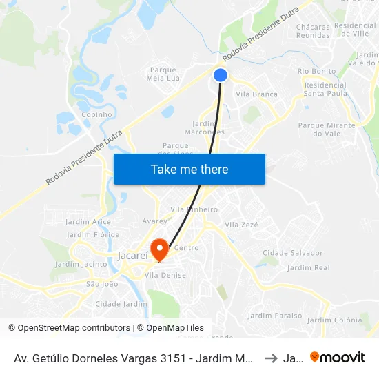 Av. Getúlio Dorneles Vargas 3151 - Jardim Marcondes Jacareí - SP 12305-010 Brasil to Jacareí map