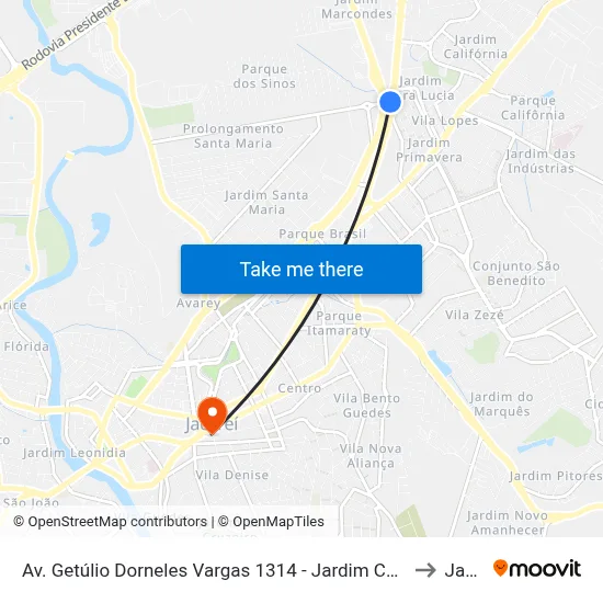 Av. Getúlio Dorneles Vargas 1314 - Jardim California Jacareí - SP Brasil to Jacareí map